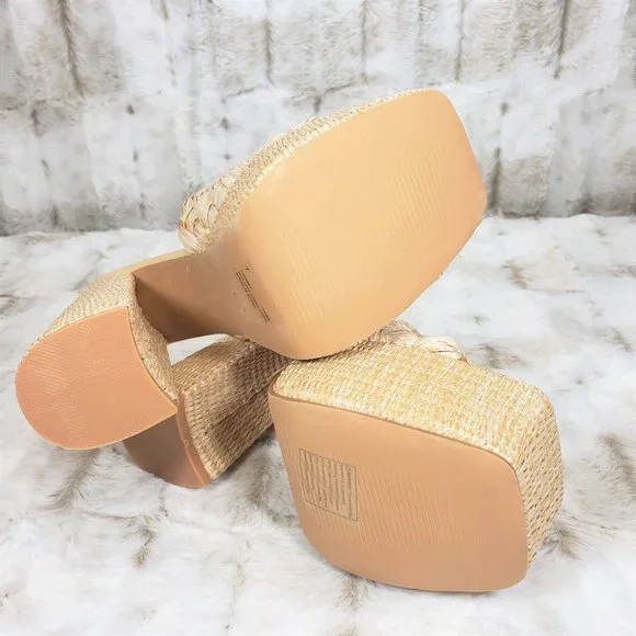 ☆ Cape Robbin Yara Nude Braided Strap High Block Heel Slip On Heeled Sandals - Picture 13 of 15